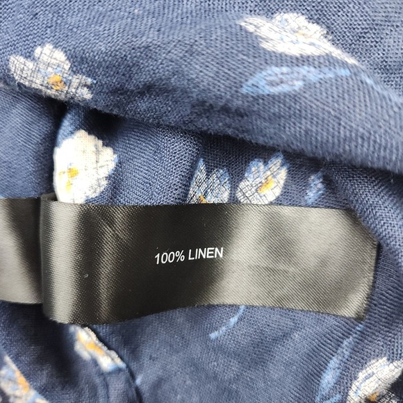 Denim & Flower Linen Shirt Sz L Short Sleeve Blue Floral Button Down Vacation - Picture 6 of 7